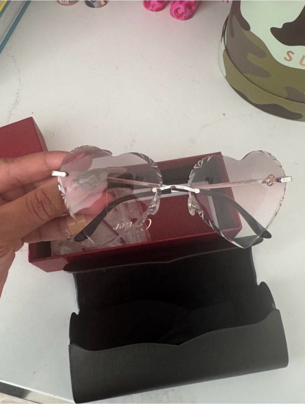 Cartier Heart Rimless Sunglasses in Light Pink and Silver